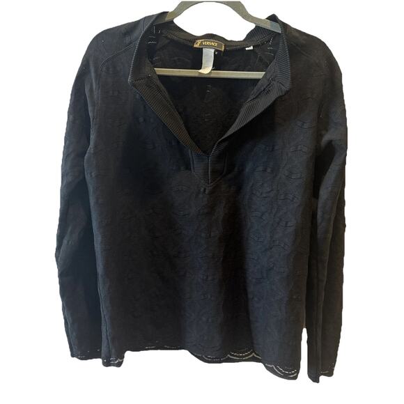 Versace Vintage, Black, Long Sleeve Plunge V-neck, Blouse Women - Picture 1 of 13